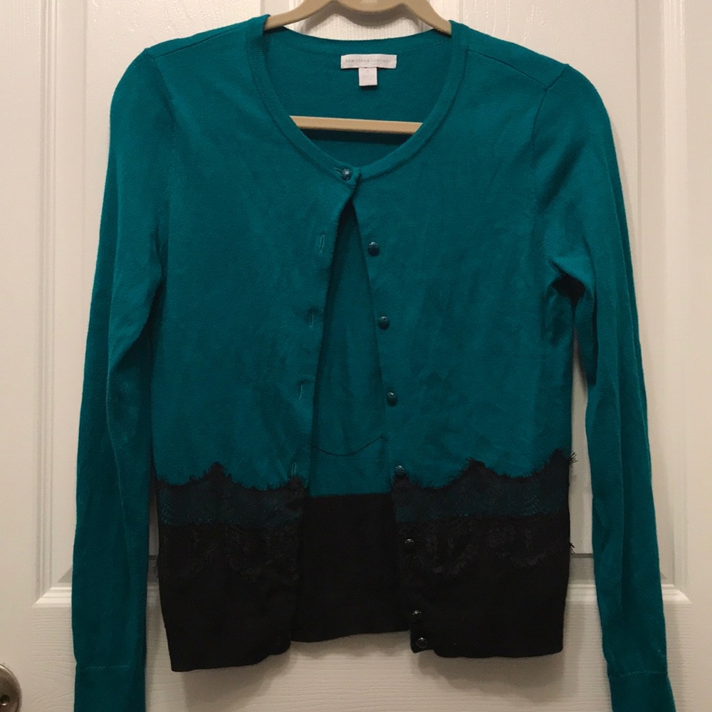 New York and Company Teal and Black Cardigan